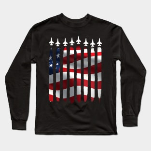 Fighter Jet Airplane USA Flag 4th Of July Patriotic Long Sleeve T-Shirt